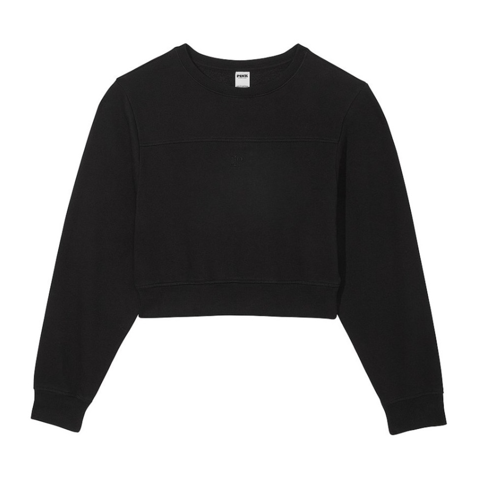 PINK Crew Long Sleeve Black Sweatshirt Women Size Large
